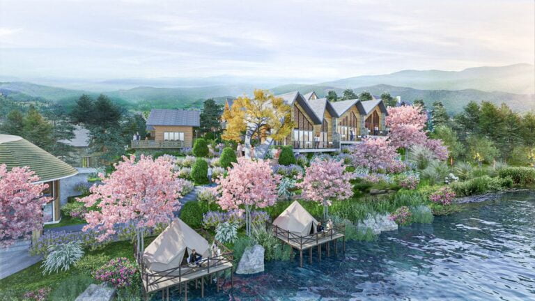 phối cảnh bên suối